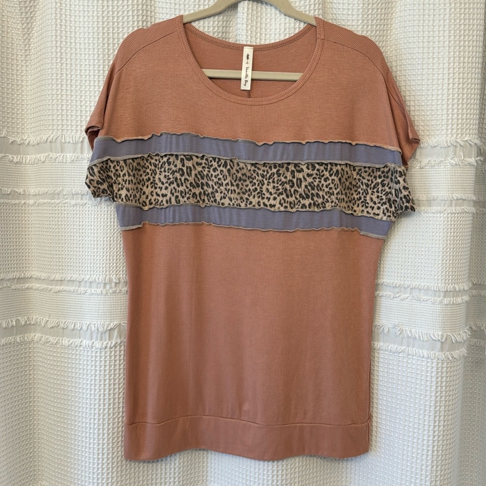 Mauve, purple & cheetah cotton tee
